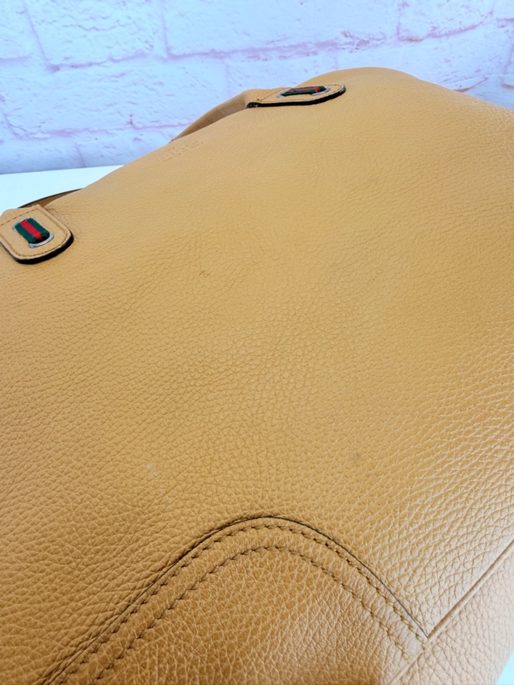 Gucci Princy Web Large Tan Leather Tote Bag Rare - Picture 8 of 16